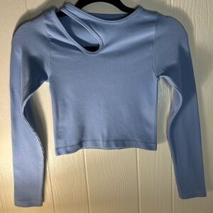 AURA • Women’s Sky Blue Ribbed Cutout Long Sleeve Top